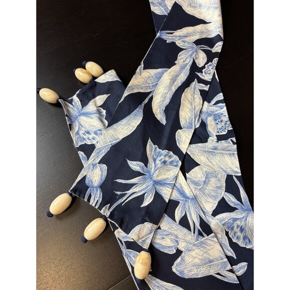 Alexis Randi One Shoulder Maxi Dress Navy Blue Floral Print Size XS Beaded Belt - Picture 11 of 12